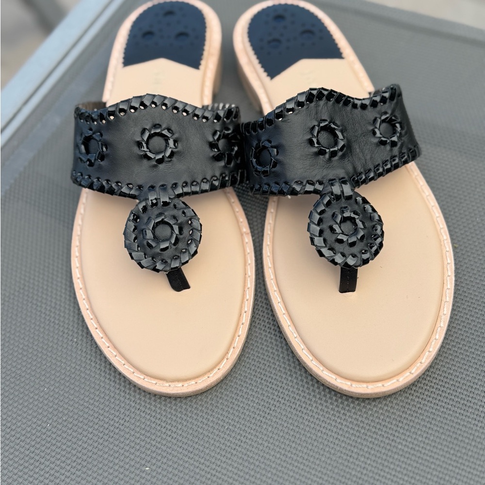 NEW Jack Rogers Black Leather Sandals - size 8M